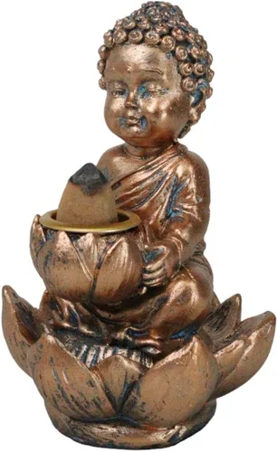 Vista 5 de Ebros Eastern Enlightenment Little Baby Jizo Buddha con cabeza Ushnisha sentado en flor de loto, quemador de incienso, quemador de incienso, estatua