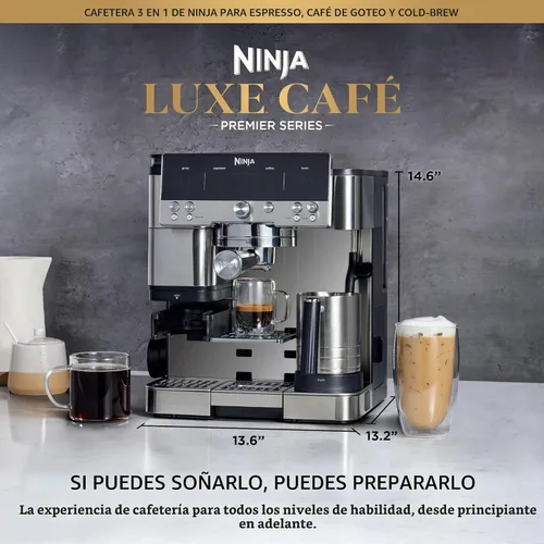 Vista 2 de Ninja Luxe Café Premier 3-in-1 Espresso Machine, Drip Coffee, & Cold Brew Molinillo incorporado, espumador de leche manos libres y manipulación