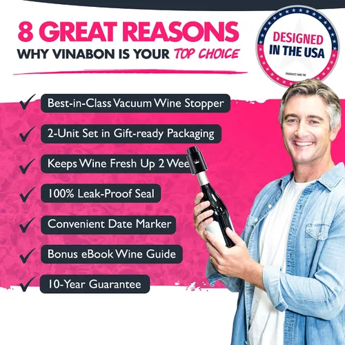 Vista 2 de VINABON Juego de tapones de vino al vacío [paquete de 2] – Actualizado 2026 conserva la frescura y el sabor durante 15 días. Diseño mejorado de un