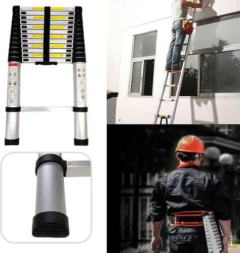 Vista 3 de Escalera telescópica de aluminio de 16.4 pies, escalera telescópica de extensión de 16.4 ft con botón de gancho desmontable, retracción, resistente