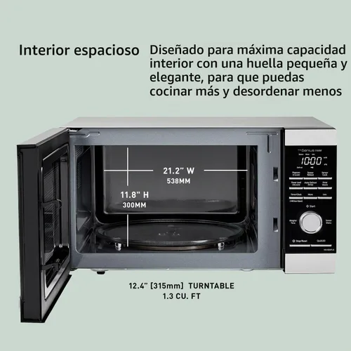 Vista 8 de Panasonic Horno de microondas, 1,3 pies cúbicos 1100W de encimera con sensor Genius de cocción y descongelamiento automático - NN-SD67LS