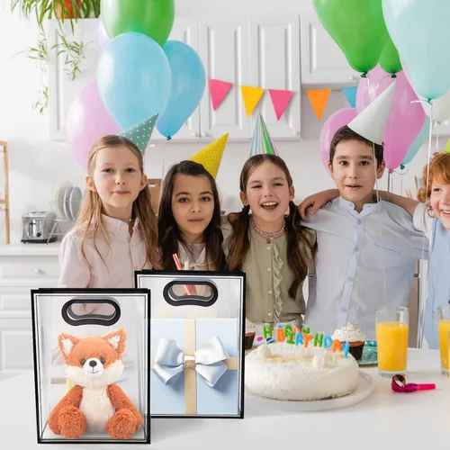 Vista 4 de LNAUJS Paquete de 8 bolsas de regalo de plástico transparente con asas, bolsas de regalo transparentes reutilizables para cumpleaños, bodas, regalos