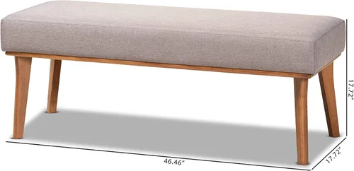 Vista 7 de Baxton Studio Odessa - Banco de comedor tapizado de tela gris y acabado marrón nogal, banco de comedor de madera