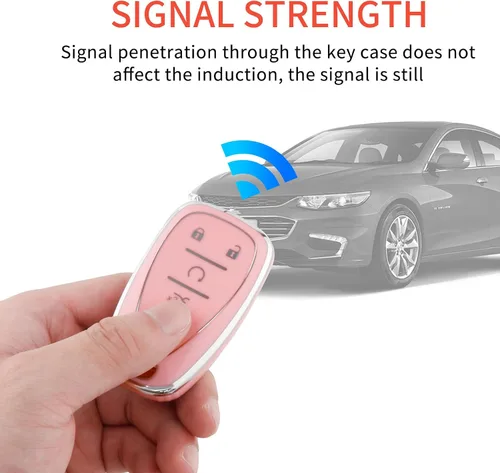 Vista 5 de Pangpai - Funda para llavero rosa para Chevy, carcasa protectora de TPU suave con llavero brillante compatible con Chevrolet Equinox Malibu Camaro