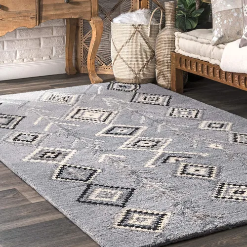 Vista 13 de NuLOOM Belini Alfombra de lana con acento a mano, 2 pies x 3 pies, color marfil Nuloom Belini Trellis - Alfombra de lana para sala de estar