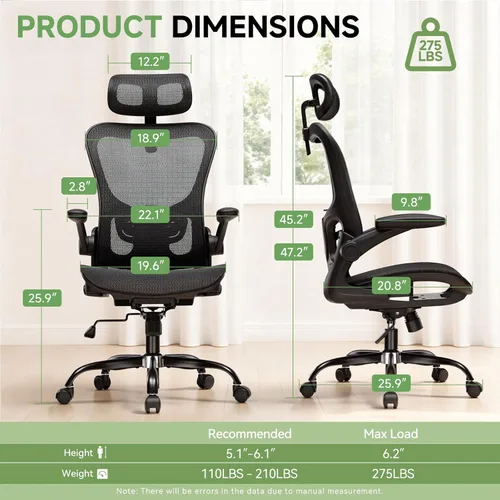 Vista 3 de GTPLAYER Silla de oficina, silla de escritorio ergonómica para el hogar con malla de respaldo alto, sillas de escritorio de malla para computadora