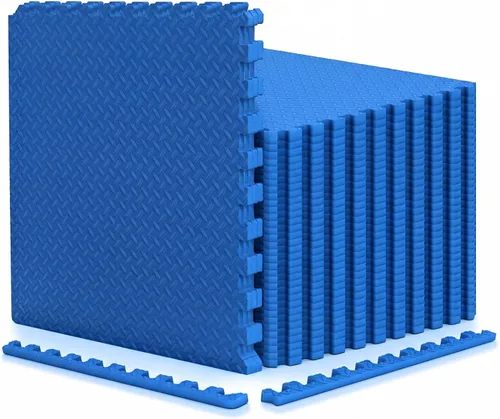 Vista 32 de Tangkula Alfombrillas de ejercicio de 12 azulejos con borde, tapetes protectores de espuma EVA antideslizantes, tapetes elásticos de juego