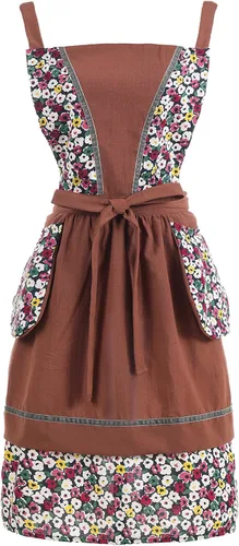 Vista 13 de Pinknoke Delantales de cocina para mujer con bolsillos, lindo delantal vintage de chef, delantal pinafore para jardinería, cocina, horneado, pintura