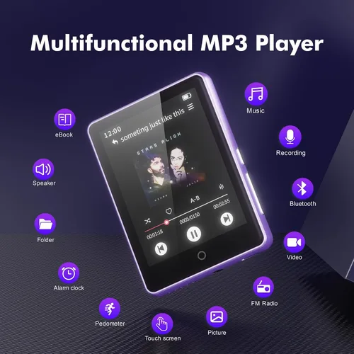 Vista 5 de Reproductor MP3 de 64 GB con Bluetooth 5.3, pantalla táctil de 2.8 pulgadas, sonido de alta fidelidad, reproductor MP4 portátil de música