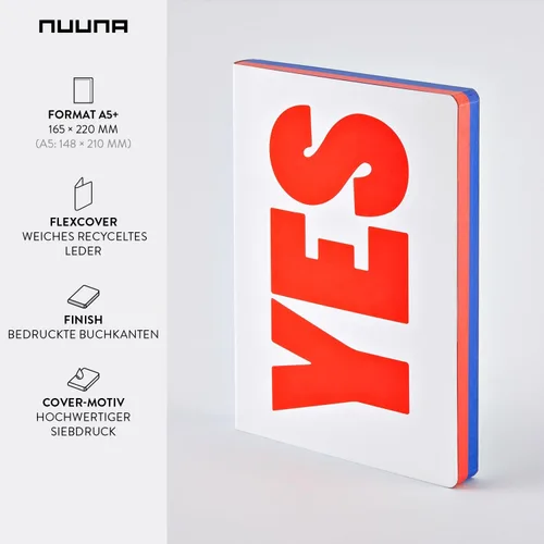 Vista 2 de Nuuna Graphic L "Yes-No" - Cuaderno de piel regenerada lisa, color rojo, azul y blanco