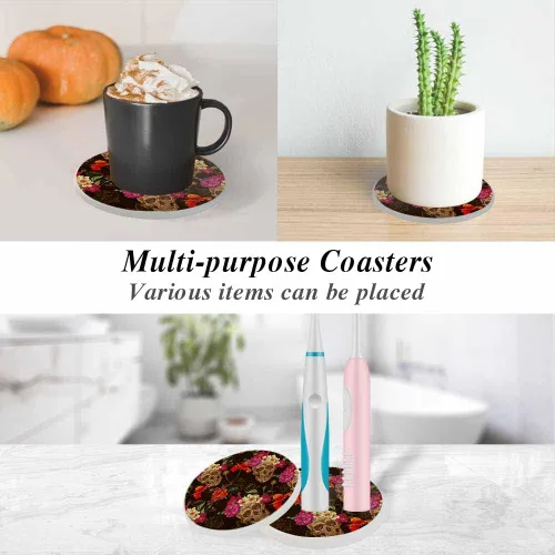 Vista 6 de oFloral Juego de 2 posavasos de calavera para bebidas, diseño de rosas, flores, cultura popular, festivales, tazas, individuales para decoración