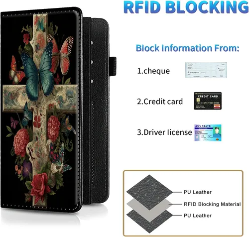 Vista 26 de Funda para chequera para hombres y mujeres, cartera de cuero RFID con ranuras para tarjetas de crédito, soporte de cheques duplicados personales