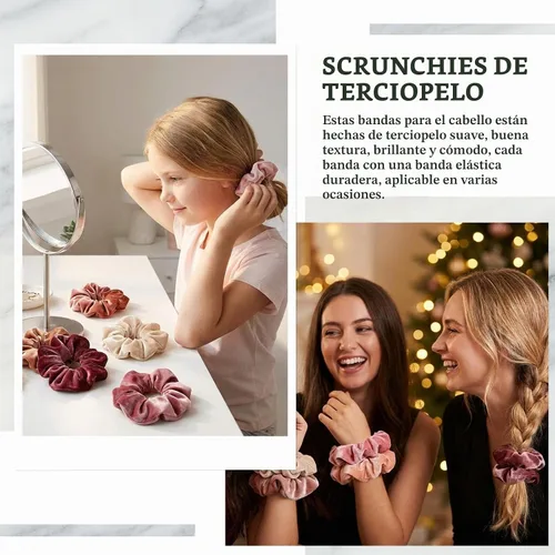 Vista 6 de Whaline Coleteros para el cabello con temática de rubor, bandas para el cabello de terciopelo grandes, color rosa, suaves, elásticas, accesorios