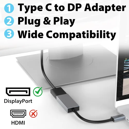 Vista 2 de Cyberguys Adaptador USB-C a DisplayPort, 4K 60Hz para monitores