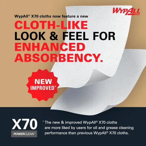 Vista 5 de WypAll PowerClean X70 - Toallitas de servicio mediano (41600), Jumbo, toallas de larga duración, color blanco