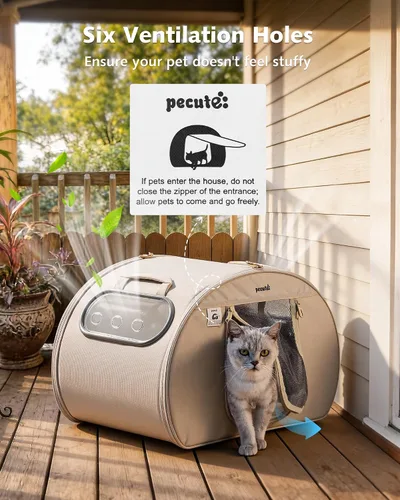 Vista 6 de Pecute Casa de refrigeración para gatos, con alfombrilla de refrigeración para perros pequeños, cama interior para gatos con aislamiento y 6 bolsas