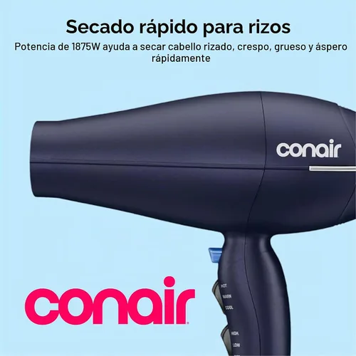 Vista 2 de Conair Secador de pelo con accesorio difusor de pelo multicámara, azul Azul oscuro