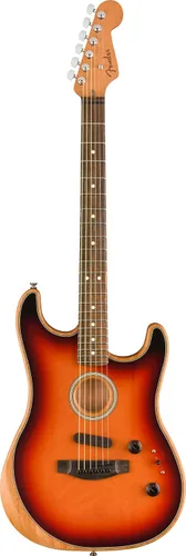 Vista 2 de Fender American Acoustasonic Stratocaster - Guitarra eléctrica acústica, 3 colores Sunburst, diapasón de ébano, con bolsa de concierto