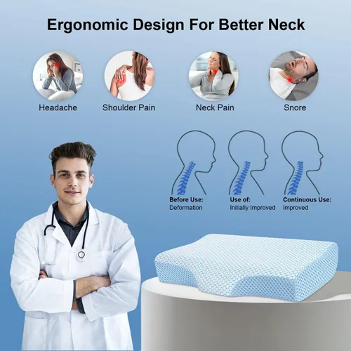 Vista 2 de Anvo 2 almohadas de espuma viscoelástica almohada ortopédica cervical para dormir de lado espalda estómago dormir para dolor de cuello