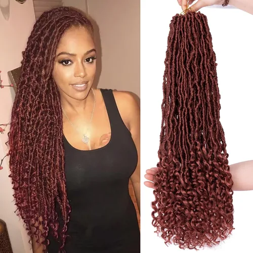 Vista 14 de Leeven 7 Paquetes Cabello Crochet Faux Locs con Puntas Rizadas 10 Pulgadas Pre-enrollado Goddess Locs Trenzas Crochet Cabello 84 Hebras Negro