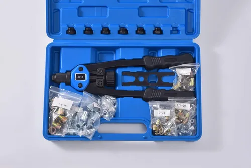 Vista 2 de Juego de herramientas de tuerca de remache, kit de herramientas de tuerca remachadora de 13 pulgadas con 11 mandriles métricos y SAE, kit surtido