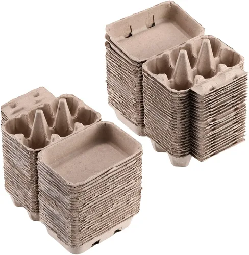 Vista 4 de Media docena de cajas de huevos vintage, paquete de 50 cartones de huevos de pulpa natural en blanco, 6 unidades para huevos de gallina, bandeja