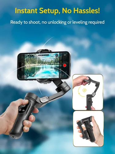 Vista 9 de AOCHUAN Estabilizador de cardán para iPhone Gimbal con carga inalámbrica Smartphone para iPhone 15 Pro Max/Android plegable de 3 ejes Estabilizador