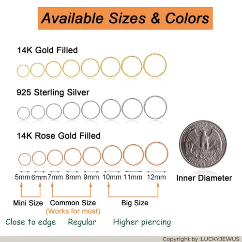 Vista 4 de Small Gold Nose Ring Hoop for Women, Tiny Thin 14k Gold Filled Nose Piercing Hoop Jewelry 7mm 22G