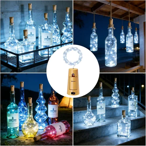 Vista 4 de VOOKRY Luces para botellas de vino con 20 luces LED de corcho, funciona con pilas, mini luces de alambre de cobre para botellas de bricolaje