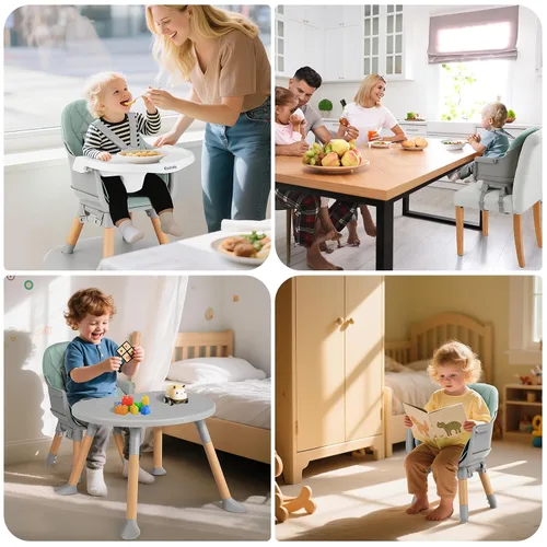 Vista 7 de Ezebaby Silla alta convertible para bebé con mesa y asiento, silla de alimentación ajustable 8 en 1, asiento elevador de comedor de múltiples etapas