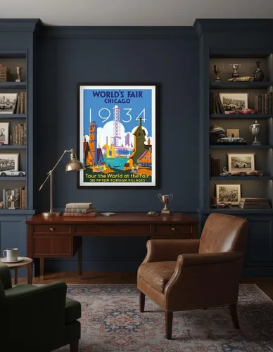 Vista 4 de 1934 World's Fair Chicago - Tour the World at the Fair - Vintage Travel Poster by Weimer Pursell c.1934 - Master Art Print (Unframed) 6in x 9in