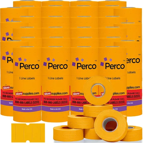Vista 12 de Etiquetas azules Perco de 1 línea - 8 rollos, 1 funda, 8,000 etiquetas en blanco para pistolas de precio y fecha de 1 línea Perco - Fabricadas