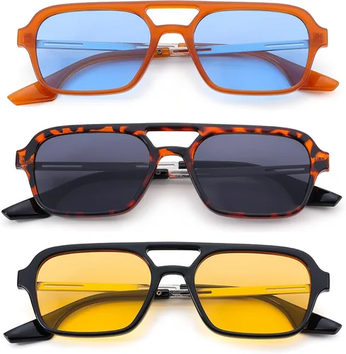 Vista 3 de COASION Lentes de sol planos estilo aviador vintage de los años 70 para mujeres y hombres, diseño cuadrado de metal con protección UV400