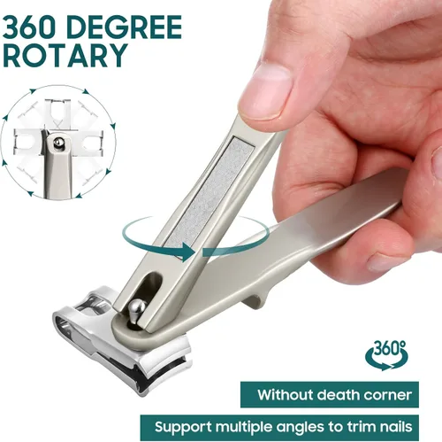 Vista 2 de Cortaúñas para personas mayores, cortaúñas rotativas de 360 grados con mango largo, ultra afilado, resistente, de acero inoxidable, resistente