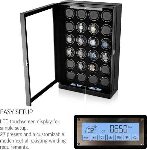 Vista 2 de 24 bobinadores de reloj con acabado de alto brillo y retroiluminación LED.