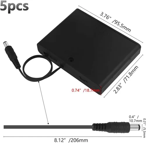 Vista 2 de WMYCONGCONG Caja de soporte de batería AA de 6 x 1.5 V 9 V con conector macho de CC de 0.083 x 0.217 in e interruptor de encendido/apagado