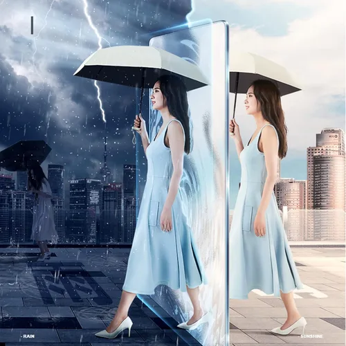 Vista 6 de Cloudia Mini paraguas para bolso, portátil y compacto, perfecto para lluvia y sol con protección UV