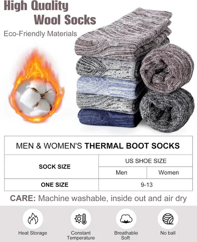 Vista 3 de Toulite 20 pares de calcetines de lana para hombre, gruesos, térmicos, cálidos, de invierno, cálidos, para campamento, senderismo, calcetines suaves