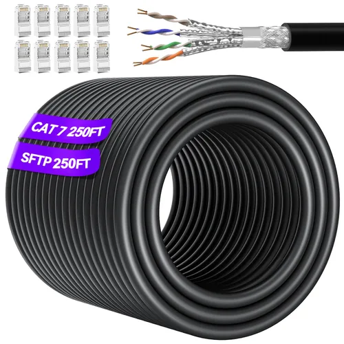 Vista 10 de Soibke Cable Ethernet Cat 7 de 10 pies, para exteriores e interiores, SFTP Cat 7, cable Ethernet triple blindado, red, Internet, cables LAN