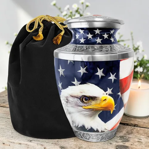 Vista 2 de Urna de águila americana para cenizas hombre adulto – Urnas de cremación patrióticas grandes para cenizas humanas, hombres y mujeres adultos – Urna