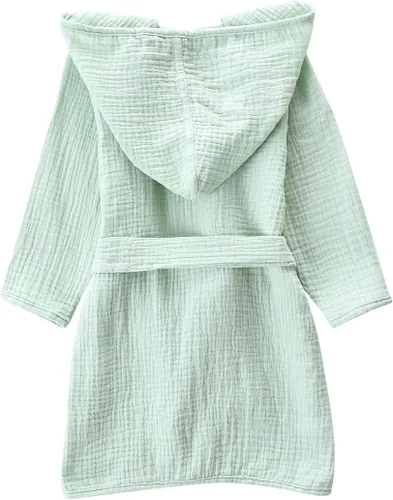 Vista 2 de Bata de baño de algodón orgánico, suave y transpirable, bata de bebé para niños, bata de muselina con capucha para niños y niñas