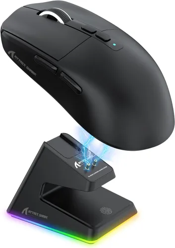 Vista 13 de ATTACK SHARK X6 1.73 oz Superlight - Mouse inalámbrico para juegos con base de carga RGB magnética, BT/2.4GHz inalámbrico/con cable, ratón