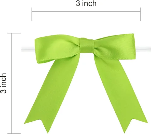 Vista 2 de Meseey 50 Piezas Lazos de Cinta de Satén de 3 Pulgadas con Alambre de Torsión Verde Manzana Preatados Premade Lazos de Manualidades para Bolsas