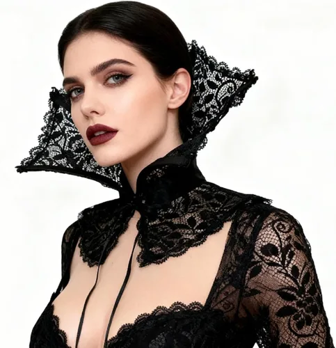 Vista 2 de L'VOW Gargantilla de cuello de pie barroco para mujer, con encaje deshuesado, estilo renacentista, estilo victoriano, accesorios de vampiro