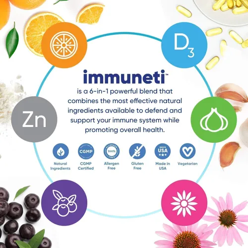 Vista 3 de Immuneti Advanced Immune Support – Suplemento de apoyo inmunológico avanzado 6 en 1 de inmunidad diaria formulado por médicos – Fabricado en Estados