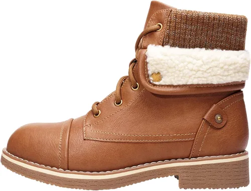 Vista 3 de DREAM PAIRS Botas de combate con cordones para mujer, botines de invierno de tacón bajo