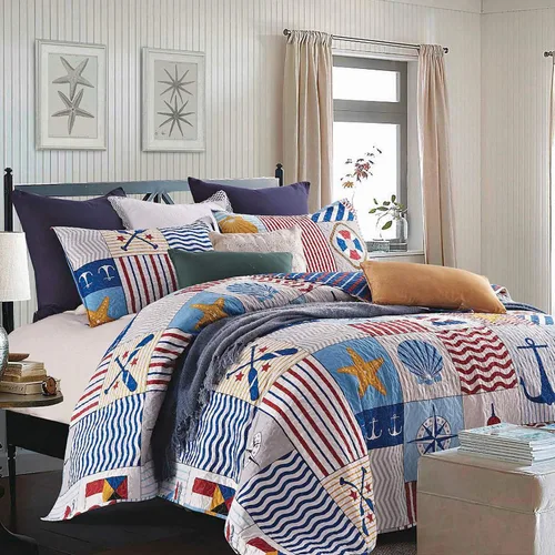 Vista 10 de Virah Bella Juego de ropa de cama tamaño matrimonial/queen, edredón reversible ligero con estampado botánico índigo, con 2 fundas de almohada a