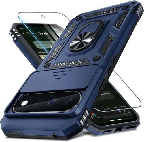 Vista 22 de Funda Janmitta Compatible con Google Pixel 9/9 Pro con cubierta deslizante para lente de cámara incorporada + protector de pantalla + soporte