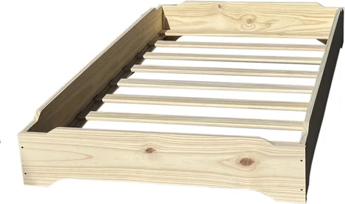 Vista 5 de Camas apilables – Juego de dos – Marco de cama de madera individual sobre individual sin terminar – Marco de cama de madera de pino macizo fácil