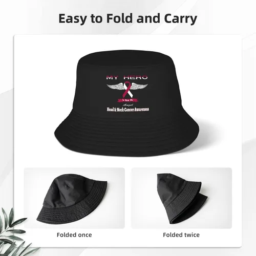 Vista 4 de My Hero is Now My Angel Head & Neck Cancer Awareness - Sombreros de pescador de doble tejido para mujeres/hombres, sombrero de pescador